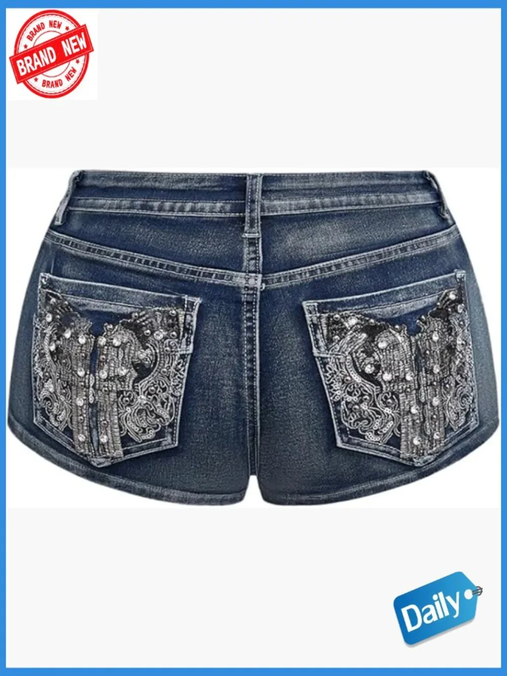 Y2K Sparkly Rhinestone Embroidered Jean Mini Shorts Festival Rave Outfits